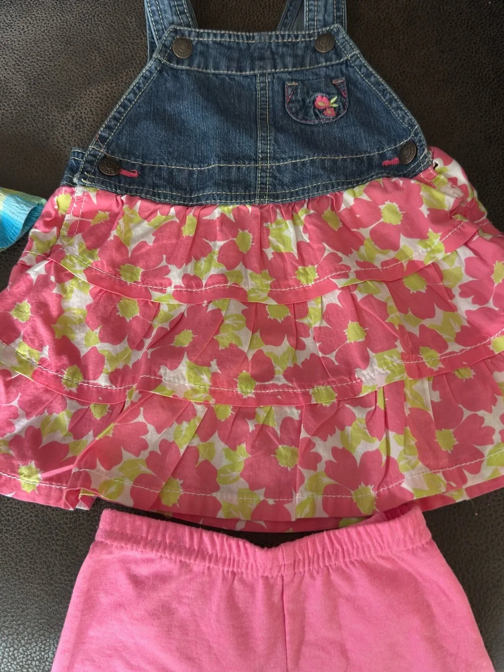 Bundle of 4 - Size 12-Month Girls Outfit Set - Pink, Teal & Denim Mix